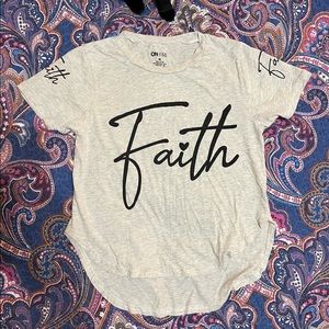 Faith oatmeal colored tee shirt size medium